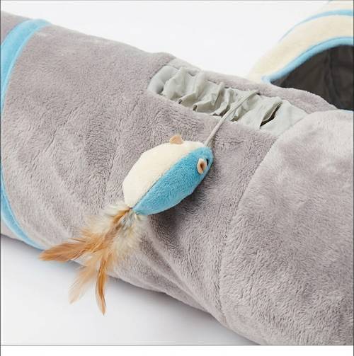 Sawyercarl Soft Plush Y-Tunnel Cat Toy | Interactive 3-Way Cat Play Tunnel with Crinkle Sounds & Hanging Mouse for Bored Indoor Cats